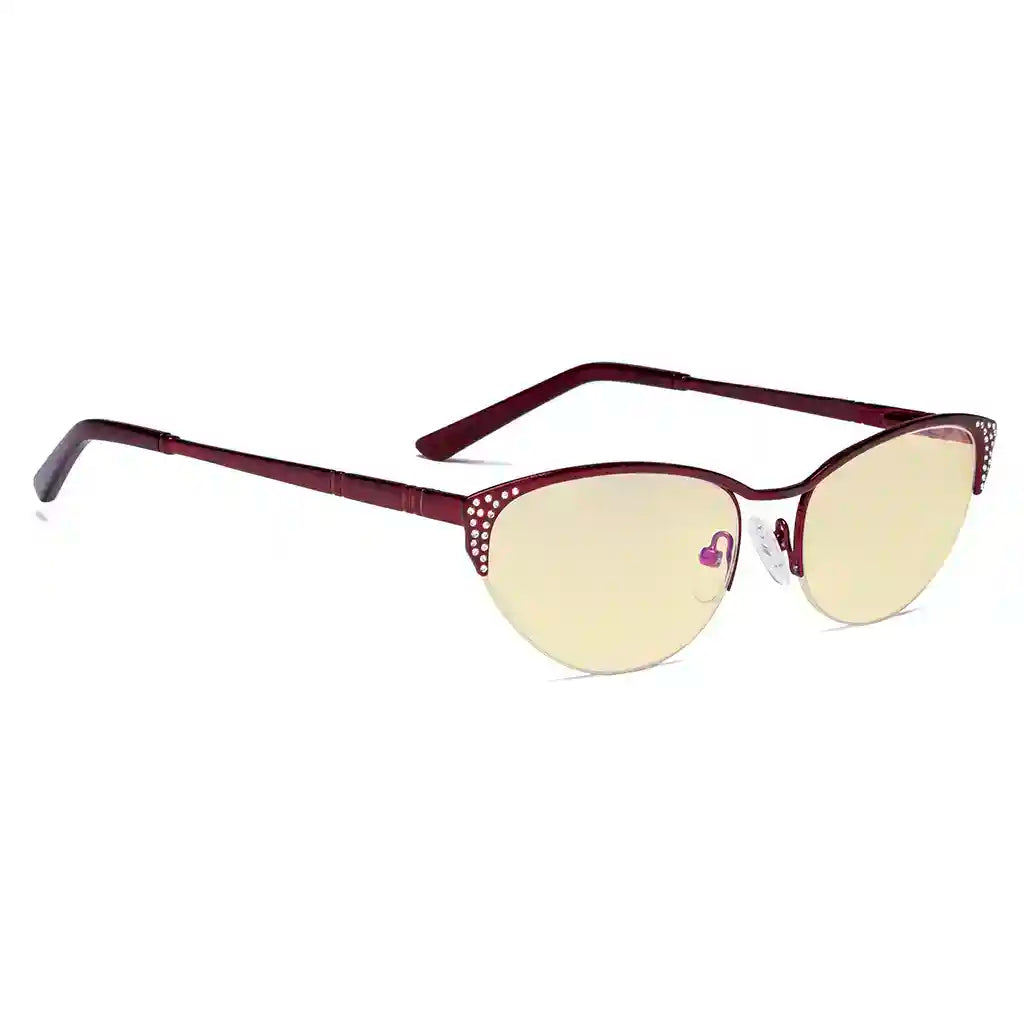 Half-rim Cat-eye Blue Light Blocking Glasses Women Crystals Gemstones