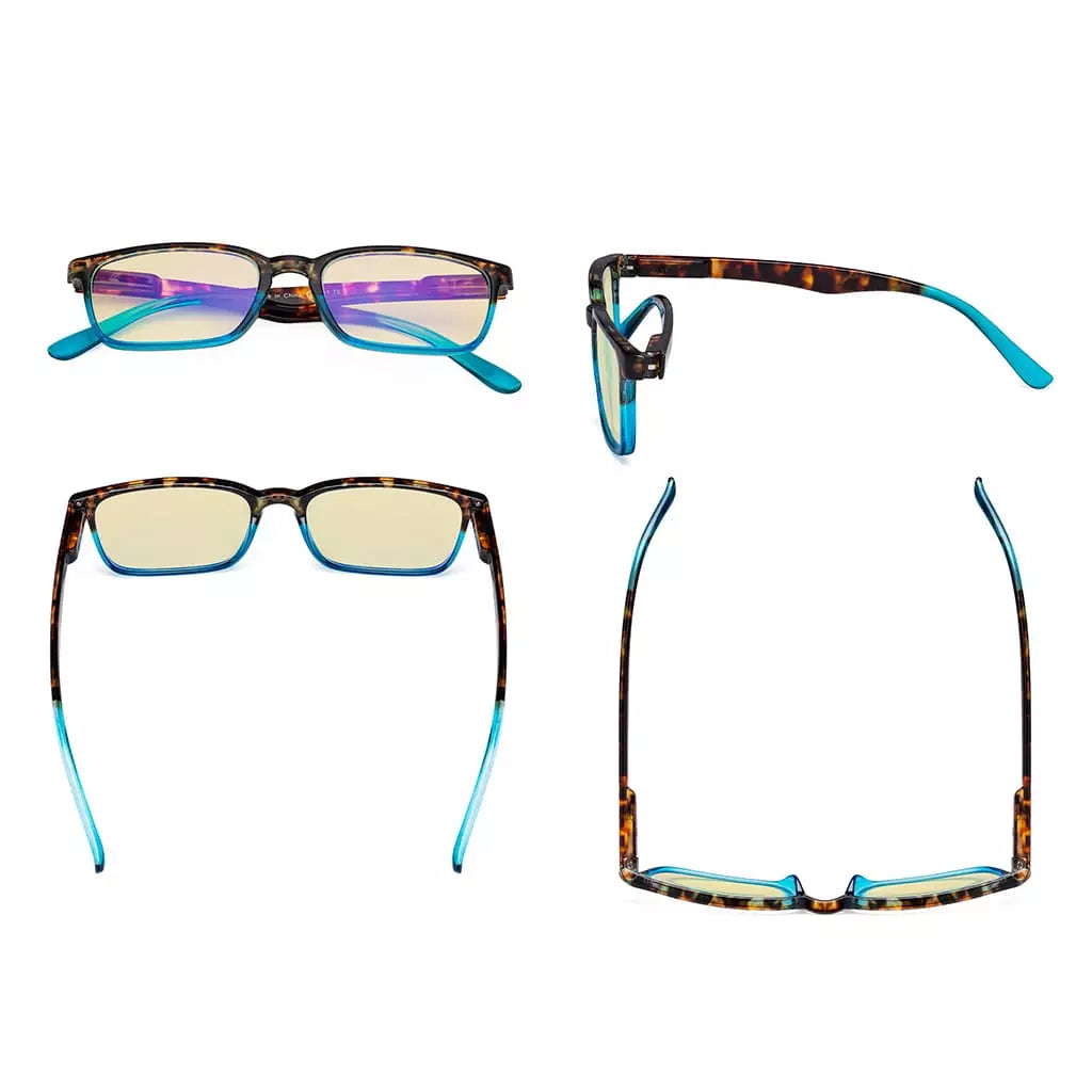 Blue Light Blocking Reading Glasses Tortoise Frame Yellow Tinted for Women