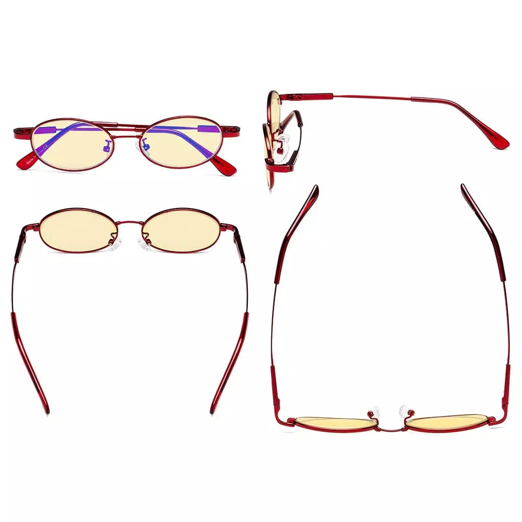 Oval Round Block Blue Light Glasses Yellow Tinted for Kids