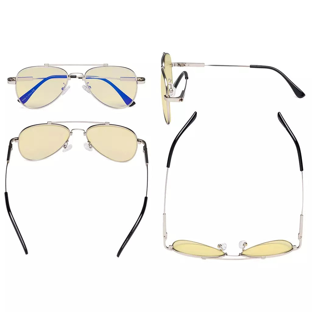 Pilot Style Block Blue Light Glasses Yellow Tinted for Kids
