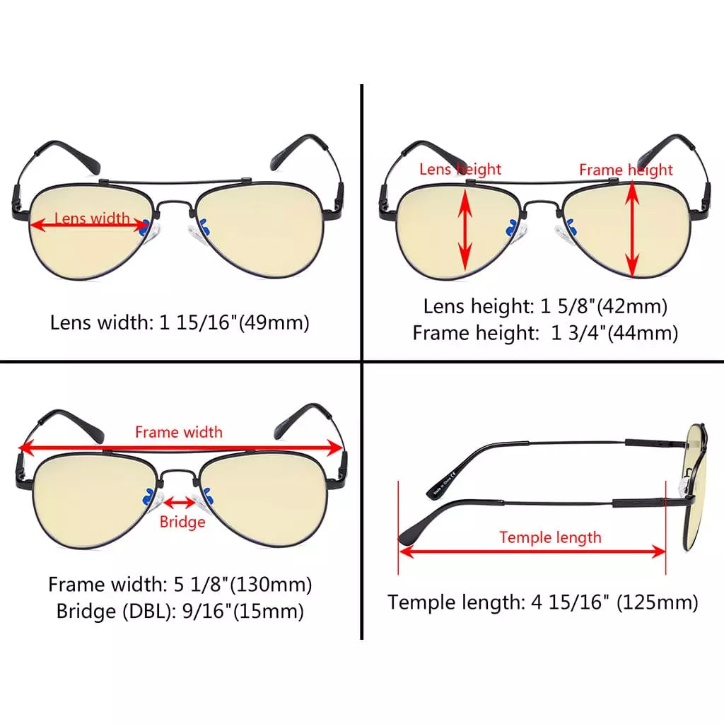 Pilot Style Block Blue Light Glasses Yellow Tinted for Kids