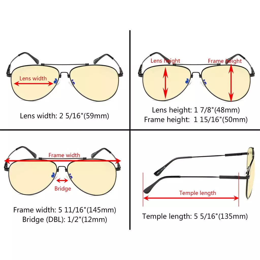 Pilot Style Memory Frame Blue Light Blocking Eyeglasses Yellow Tinted For Women Men