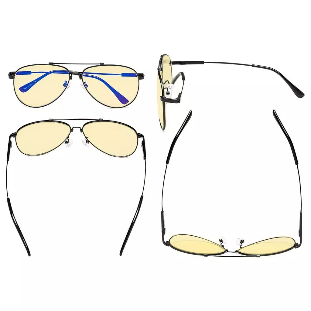 Pilot Style Memory Frame Blue Light Blocking Eyeglasses Yellow Tinted For Women Men