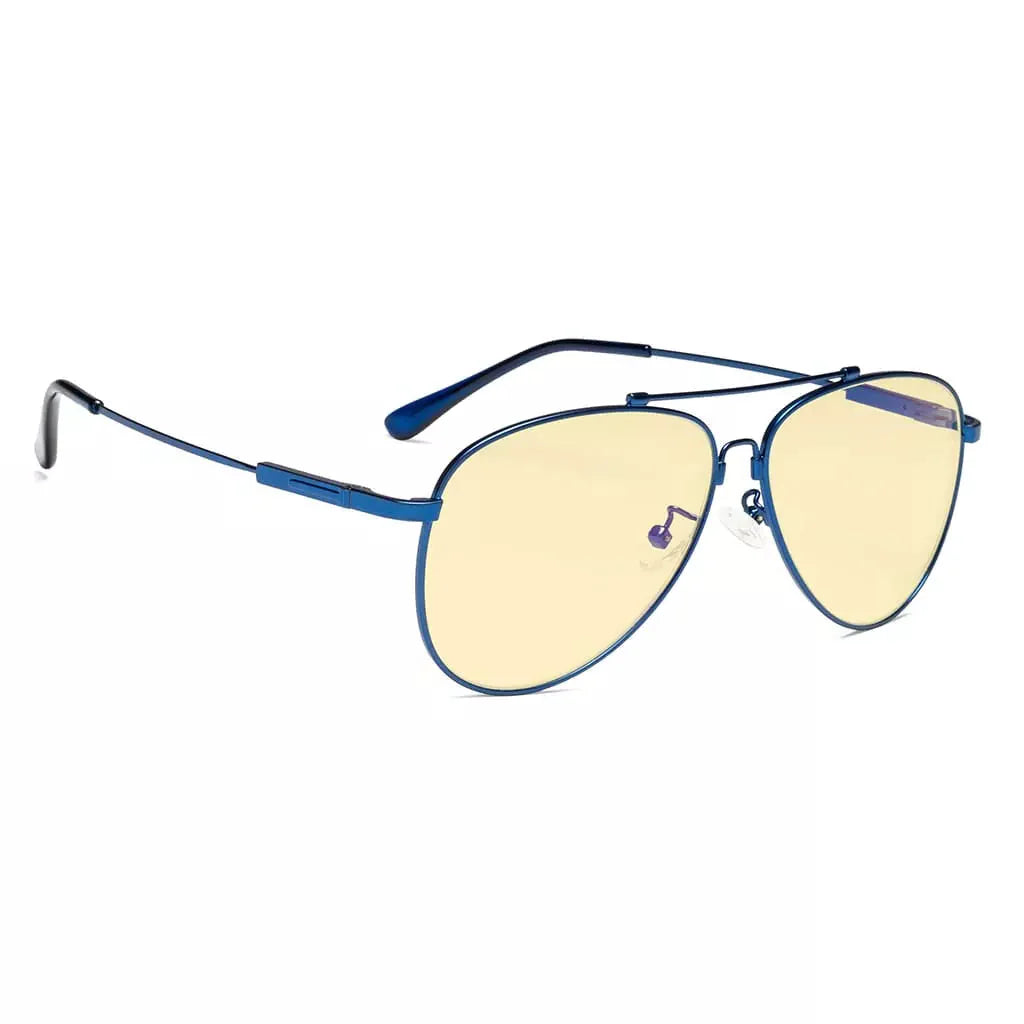 Pilot Style Memory Frame Blue Light Blocking Eyeglasses Yellow Tinted For Women Men