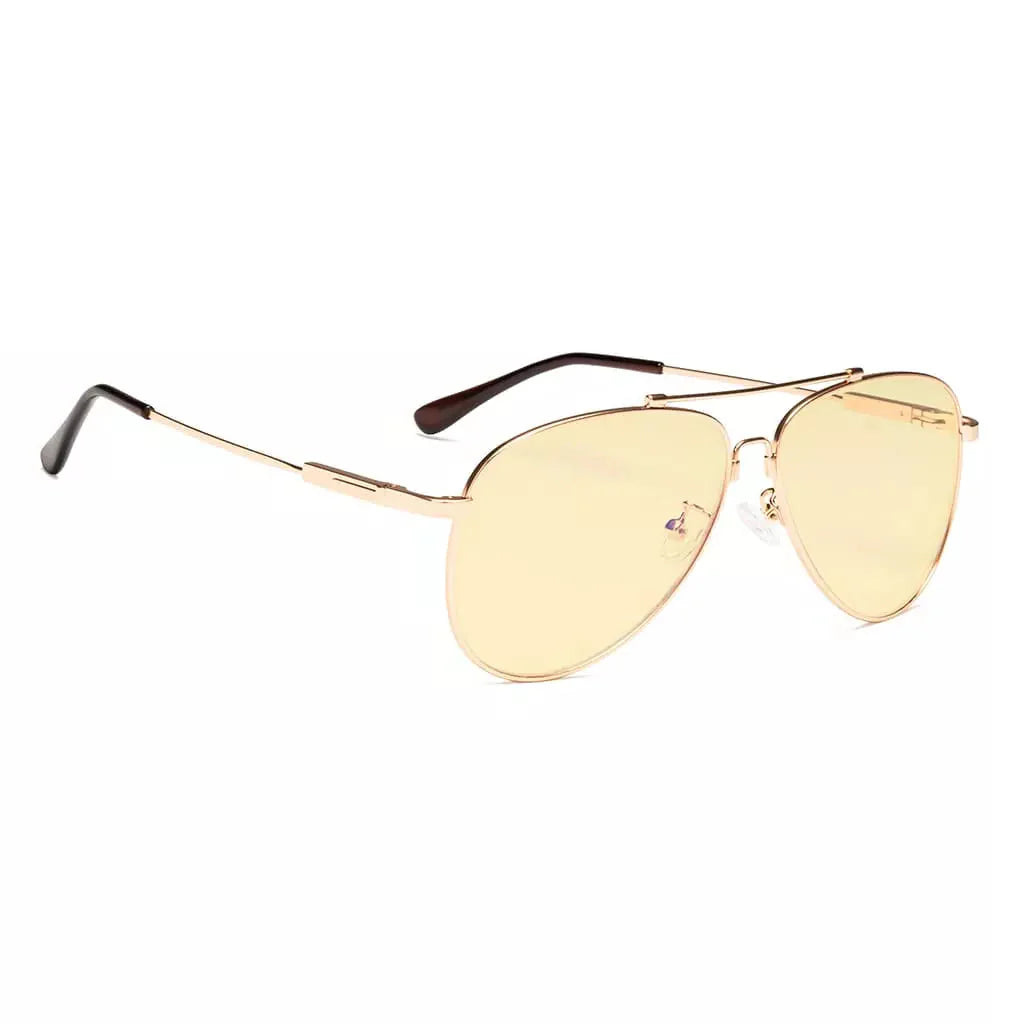 Pilot Style Memory Frame Blue Light Blocking Eyeglasses Yellow Tinted For Women Men