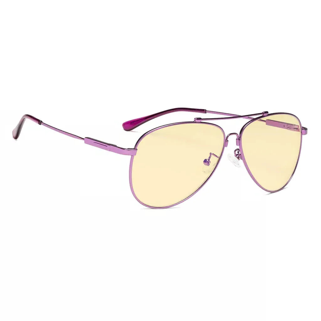 Pilot Style Memory Frame Blue Light Blocking Eyeglasses Yellow Tinted For Women Men