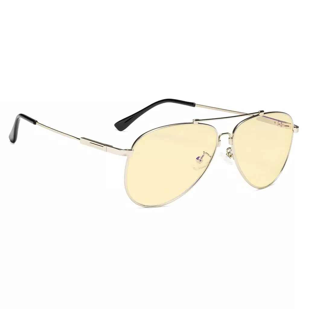 Pilot Style Memory Frame Blue Light Blocking Eyeglasses Yellow Tinted For Women Men