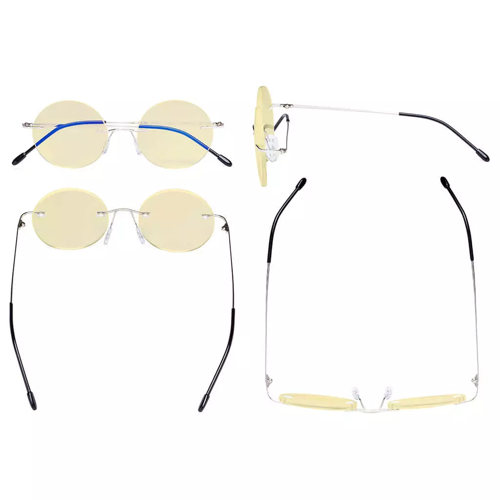 Rimless Round Blue Light Blocking Glasses Women Men