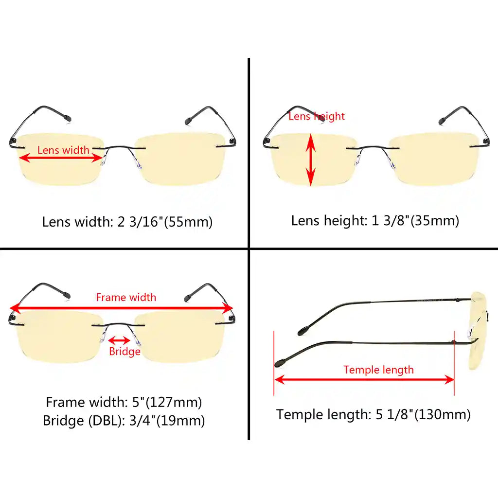 Rimless Blue Light Blocking Glasses Yellow Tinted Women Men