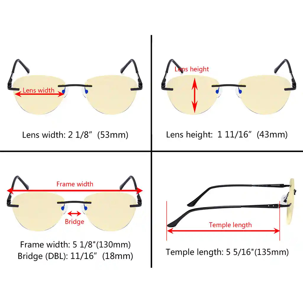Rimless Blue Light Blocking Reading Glasses Women Men