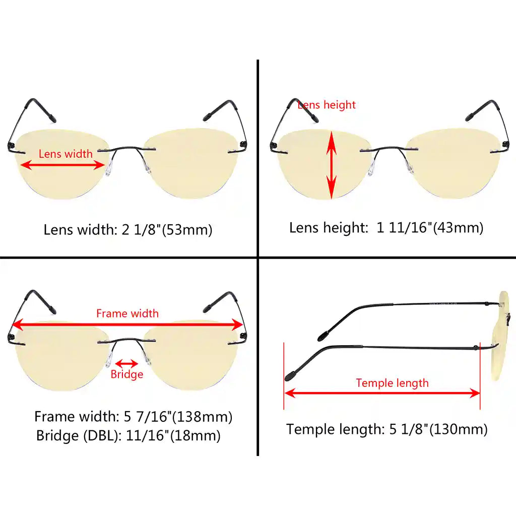 Rimless Blue Light Blocking Reading Glasses Women Men