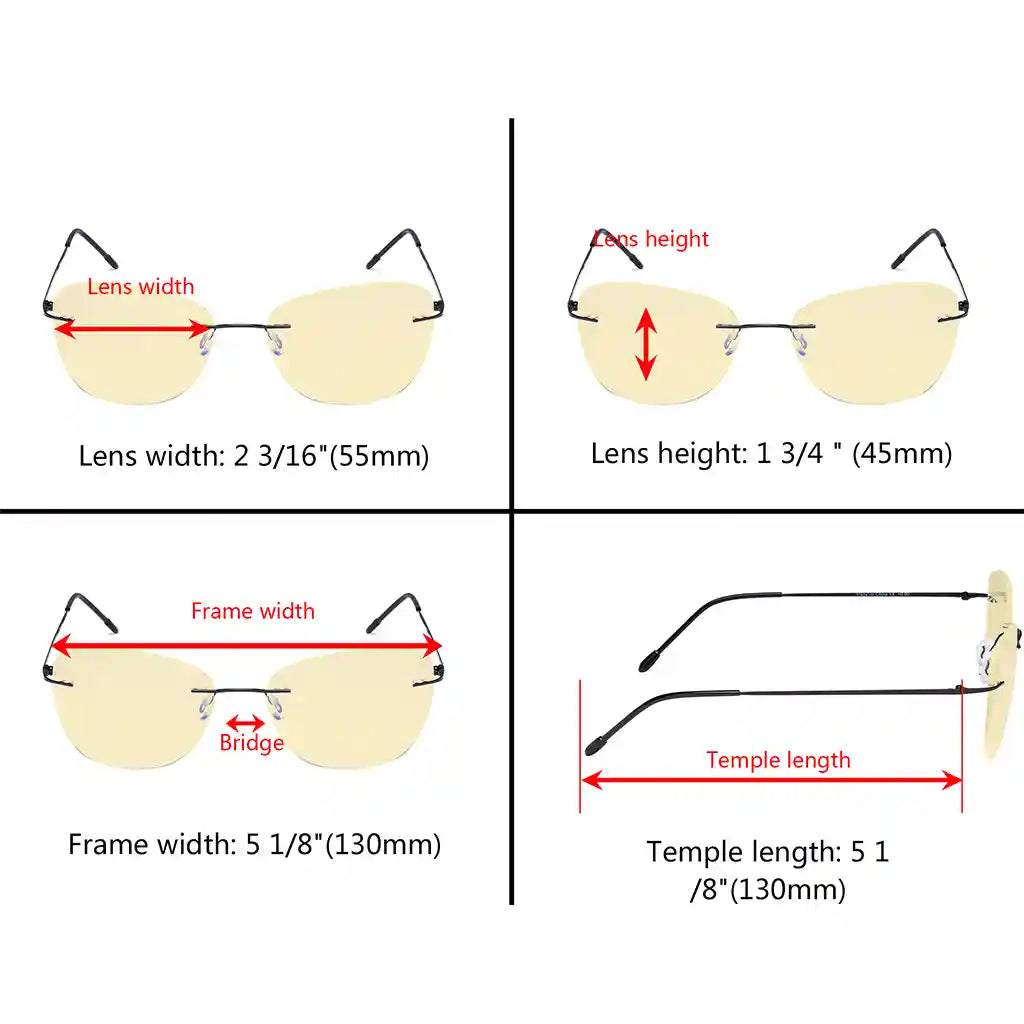 Rimless Blue Light Blocking Reading Glasses Yellow Tinted Women