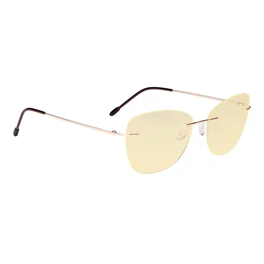 Cat-eye Rimless Blue Light Blocking Glasses Yellow Tinted Women