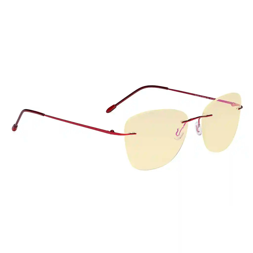 Cat-eye Rimless Blue Light Blocking Glasses Yellow Tinted Women