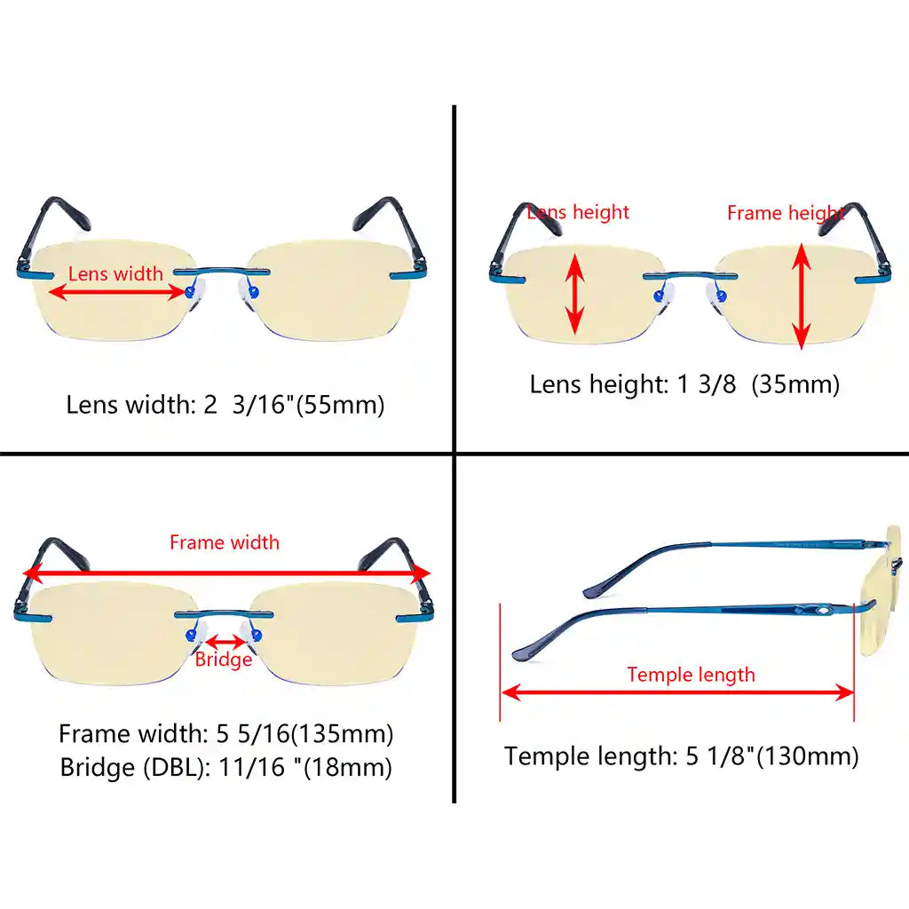 Rimless Blue Light Blocking Reading Glasses Women Men