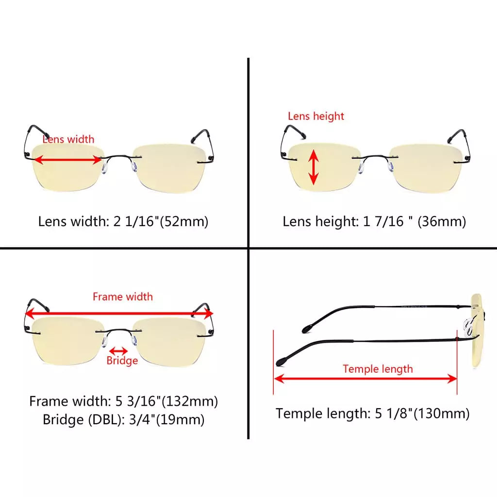Rimless Blue Light Blocking Reading Glasses Women Men