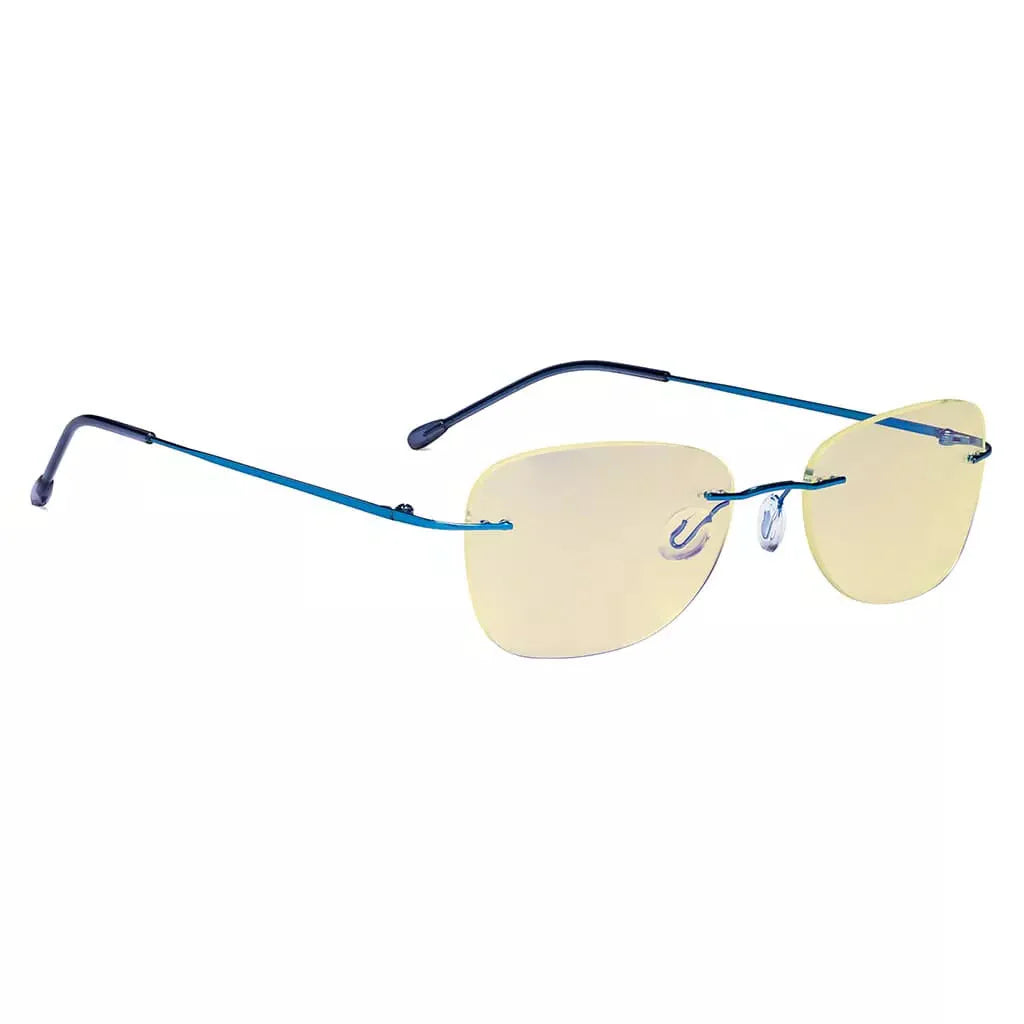 Rimless Blue Light Blocking Glasses Yellow Tinted for Women men