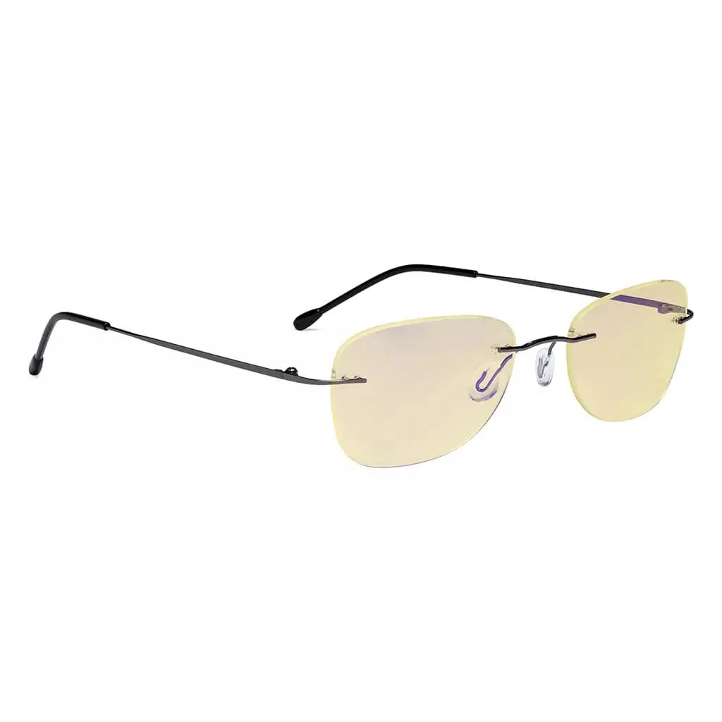 Rimless Blue Light Blocking Glasses Yellow Tinted for Women men