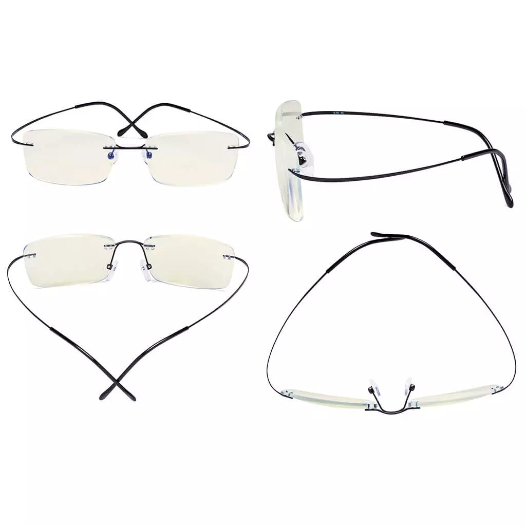 Rimless Titanium Blue Light Blocking Glasses for Women Men