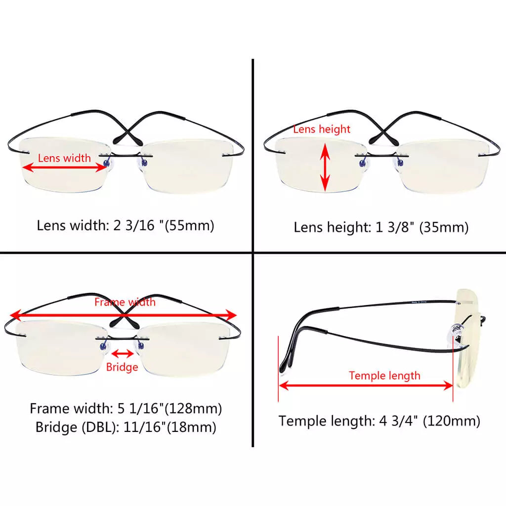 Rimless Titanium Blue Light Blocking Glasses for Women Men