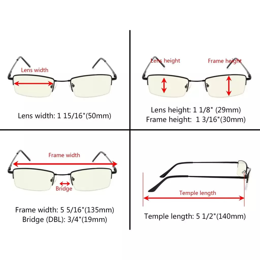 Half-Rim Blue Light Blocking Reading Glasses Men Women