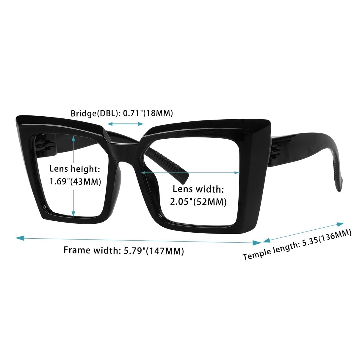 30% Blue Blocking Screwless Oversized Glasses Specs Women NR2141-B15