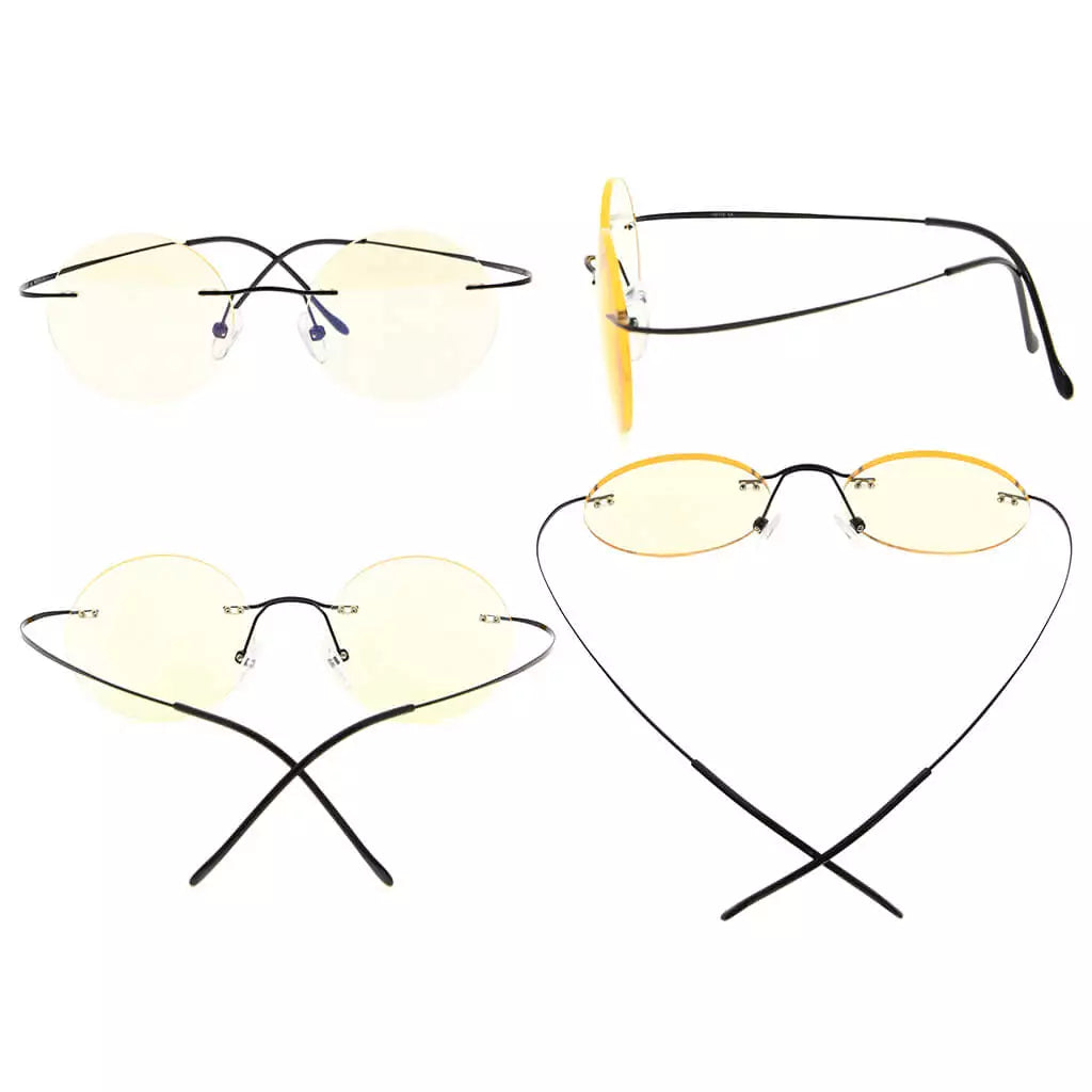 Titanium Rimless Round Blue Light Blocking Reading Glasses Men Women