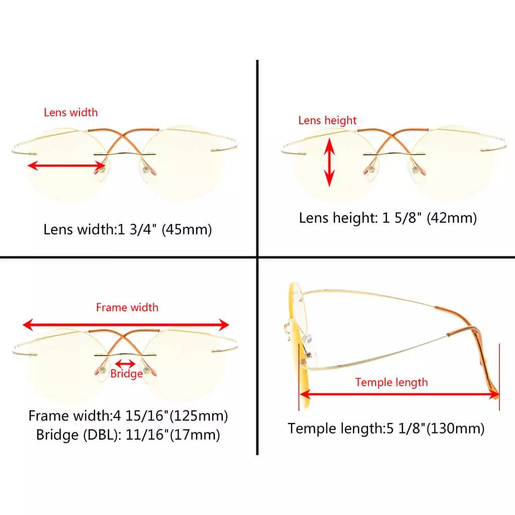 Titanium Rimless Round Blue Light Blocking Reading Glasses Men Women
