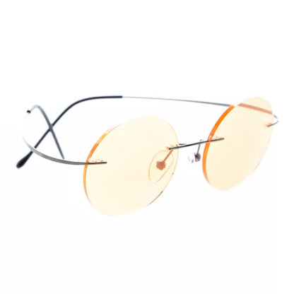 Titanium Rimless Round Blue Light Blocking Reading Glasses Men Women