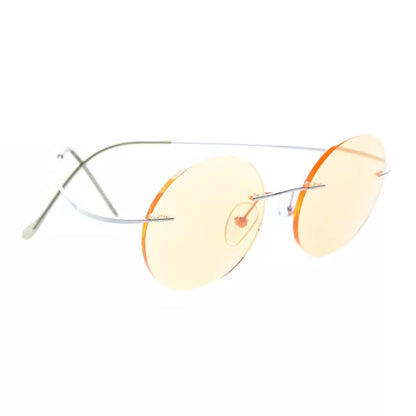 Titanium Rimless Round Blue Light Blocking Reading Glasses Men Women