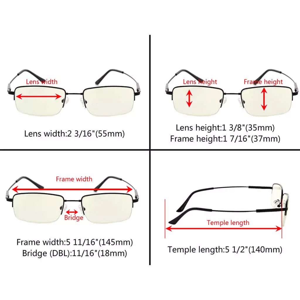Half-rim Titanium Blue Light Blocking Reading Glasses Men Spring Hinges