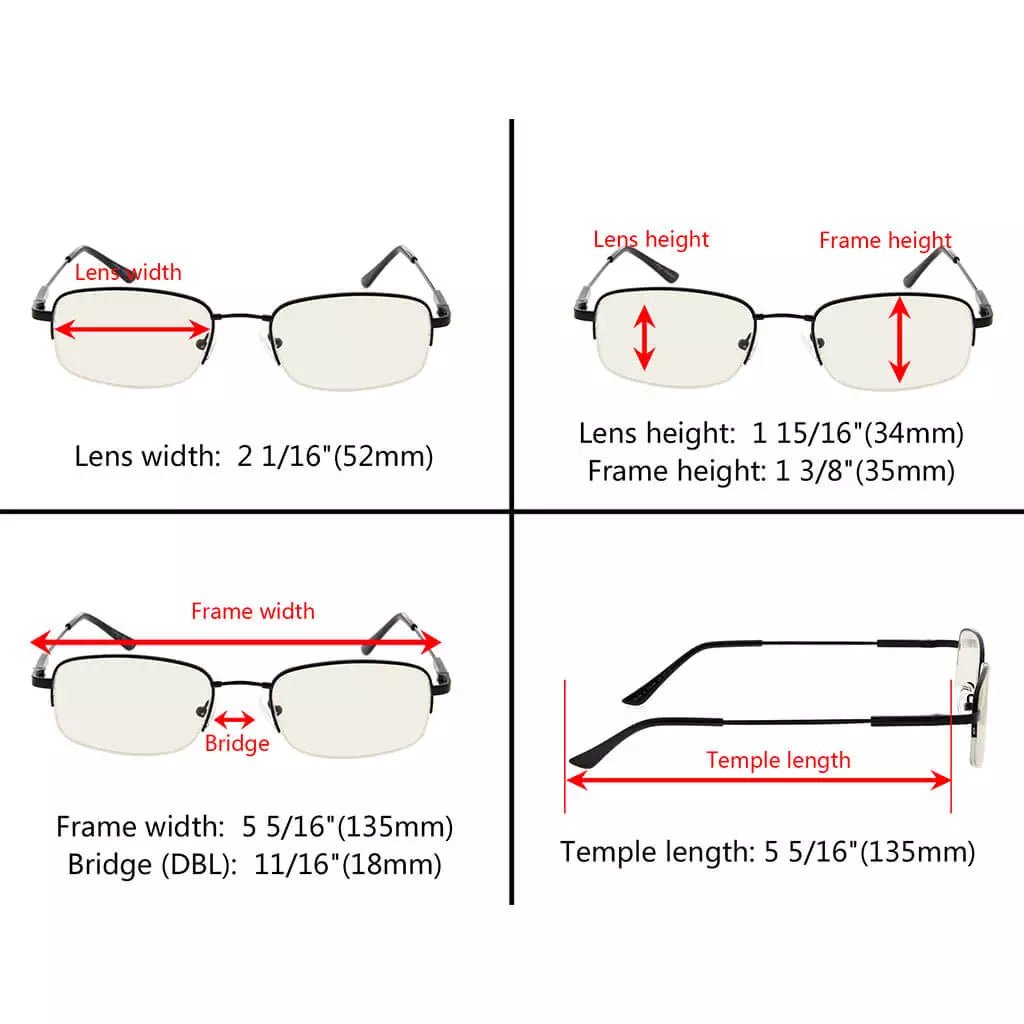 Half-Rim Titanium Blue Light Blocking Reading Glasses Men Women