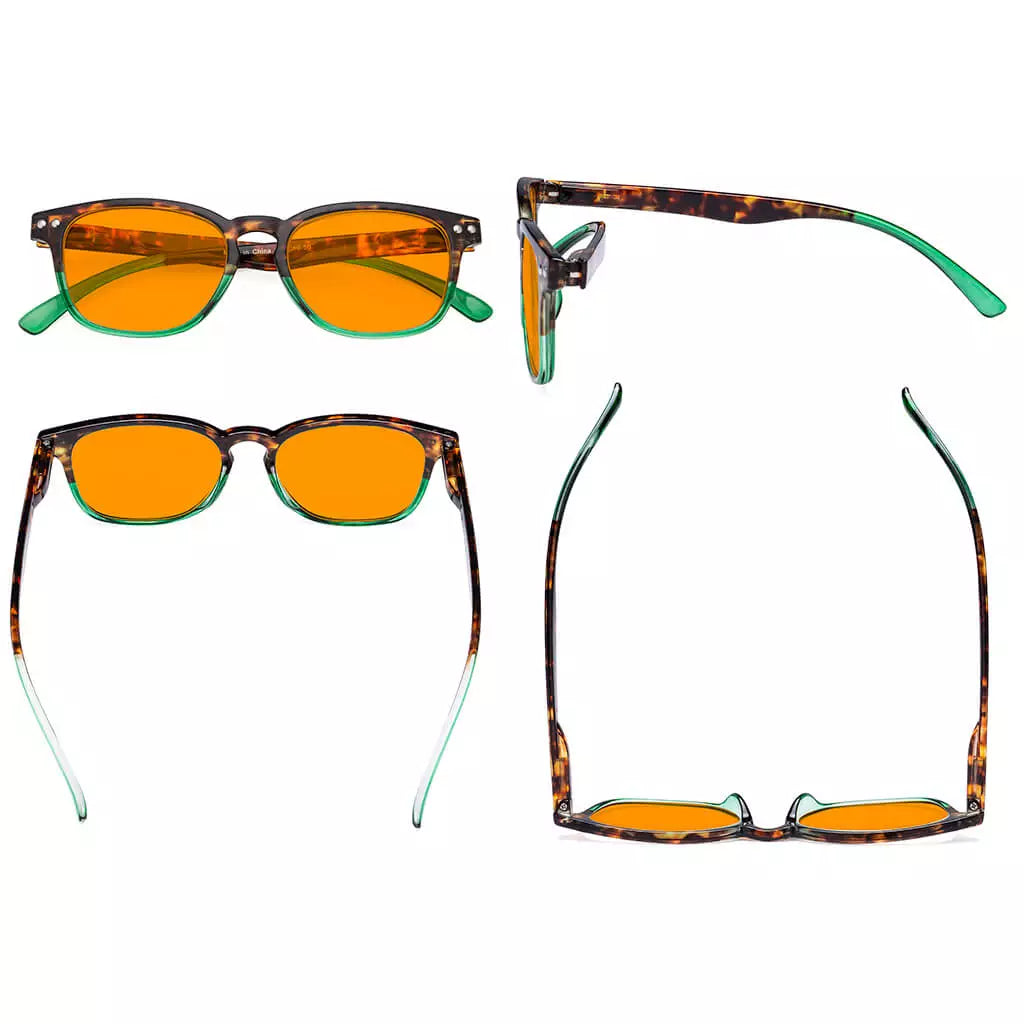 Rectangle Orange Tinted Blue Light Blocking Glasses Women