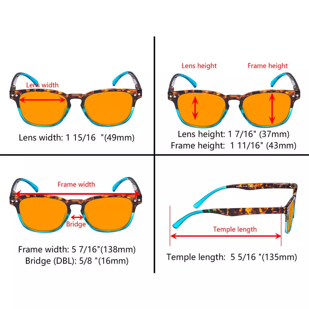 Rectangle Orange Tinted Blue Light Blocking Reading Glasses Women