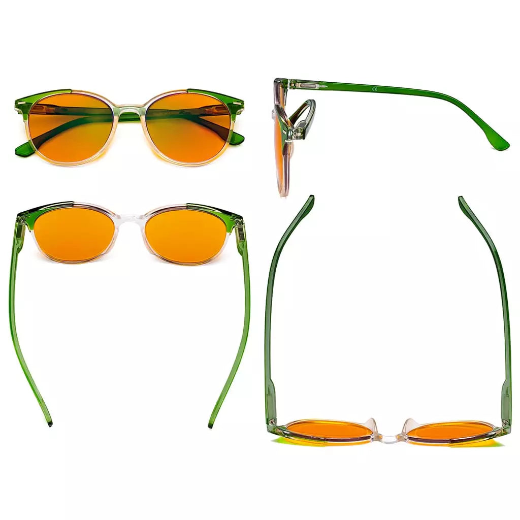 Round Orange Tinted Blue Light Blocking Glasses Women Men