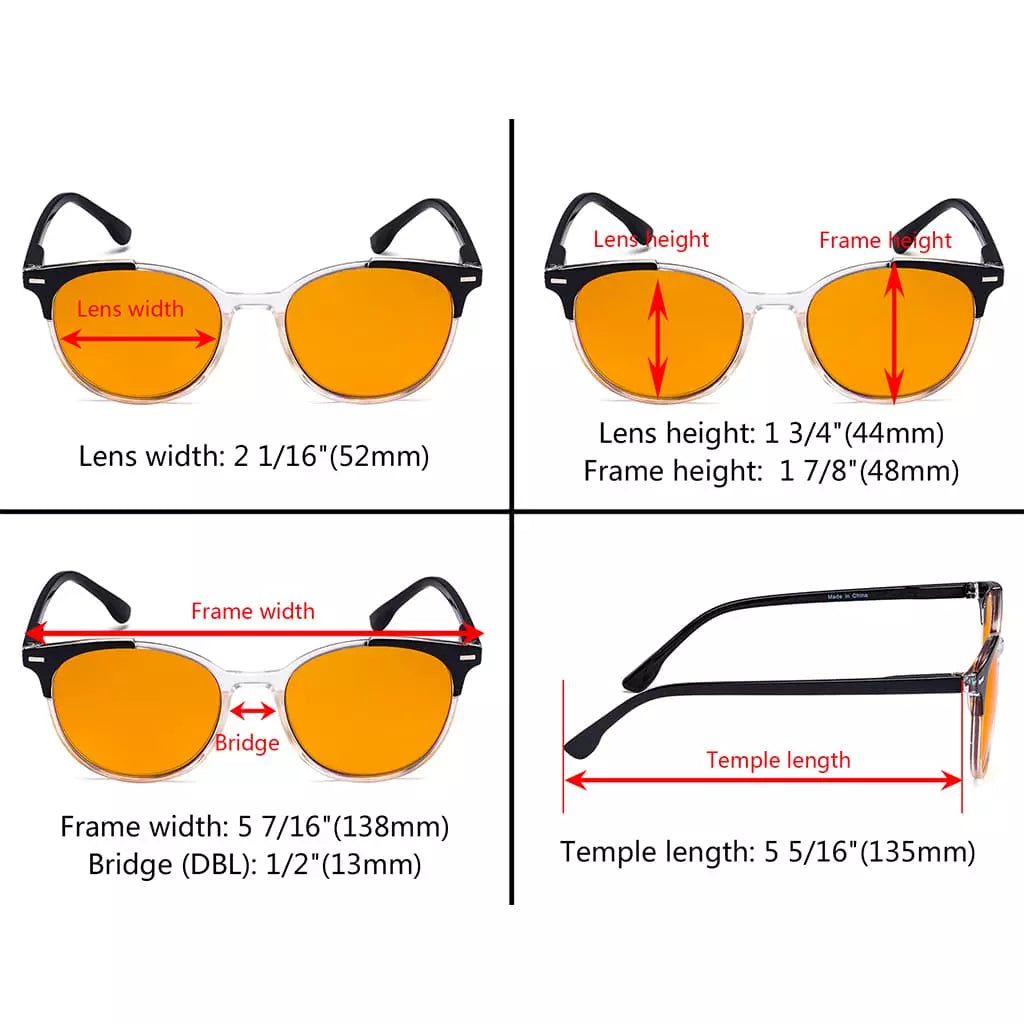 Round Orange Tinted Blue Light Blocking Glasses Women Men