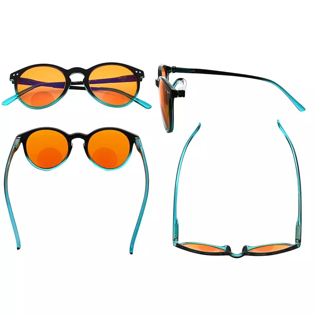 Round Orange Tinted Blue Light Blocking Bifocal Reading Glasses Women