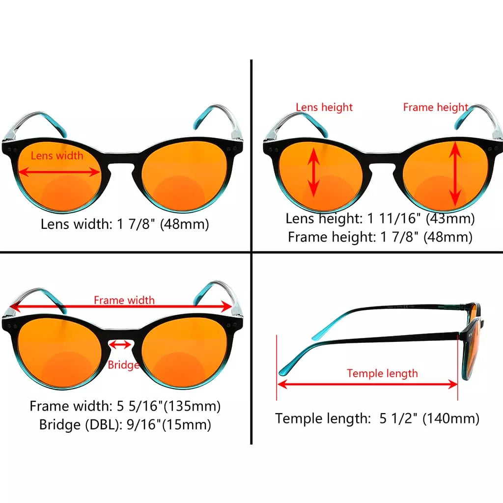Round Orange Tinted Blue Light Blocking Bifocal Reading Glasses Women