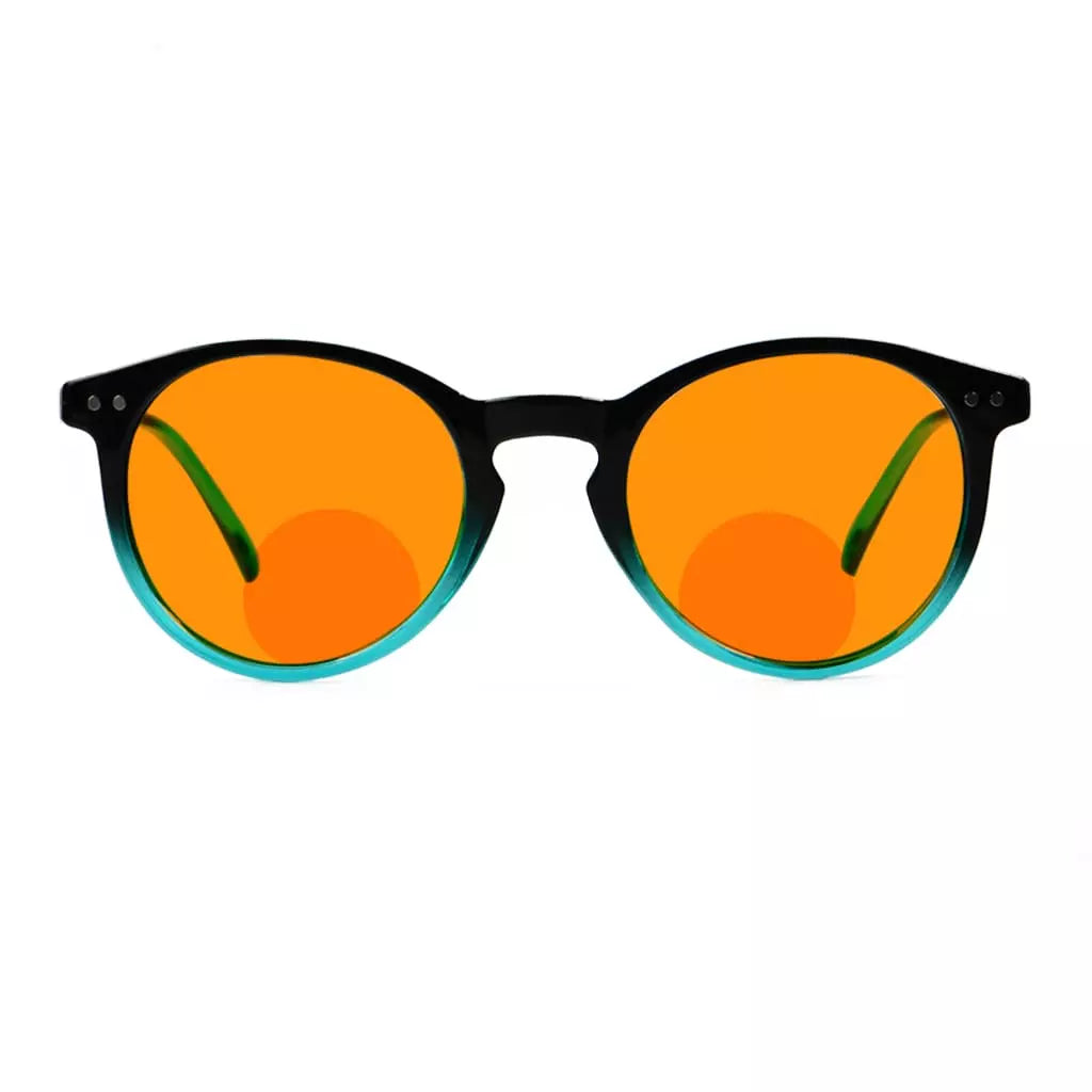 Round Orange Tinted Blue Light Blocking Bifocal Reading Glasses Women