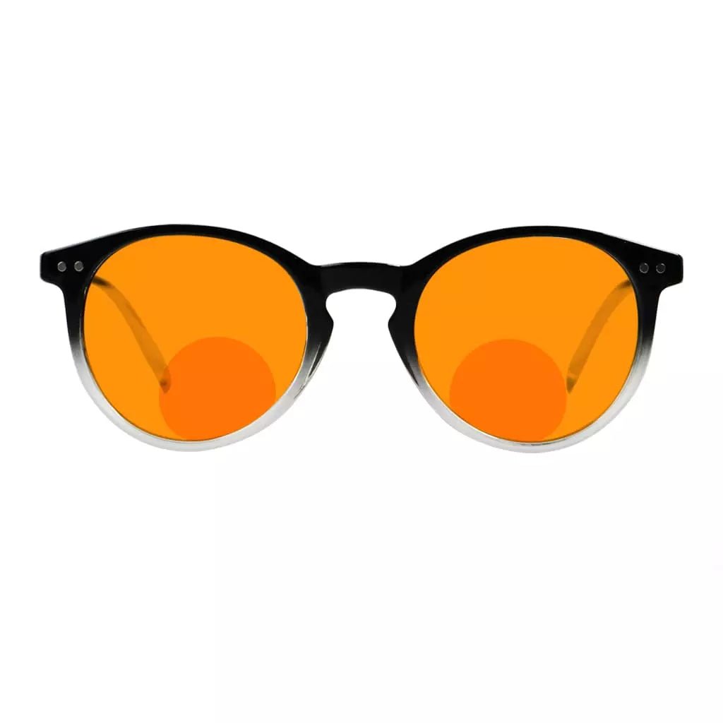 Round Orange Tinted Blue Light Blocking Bifocal Reading Glasses Women