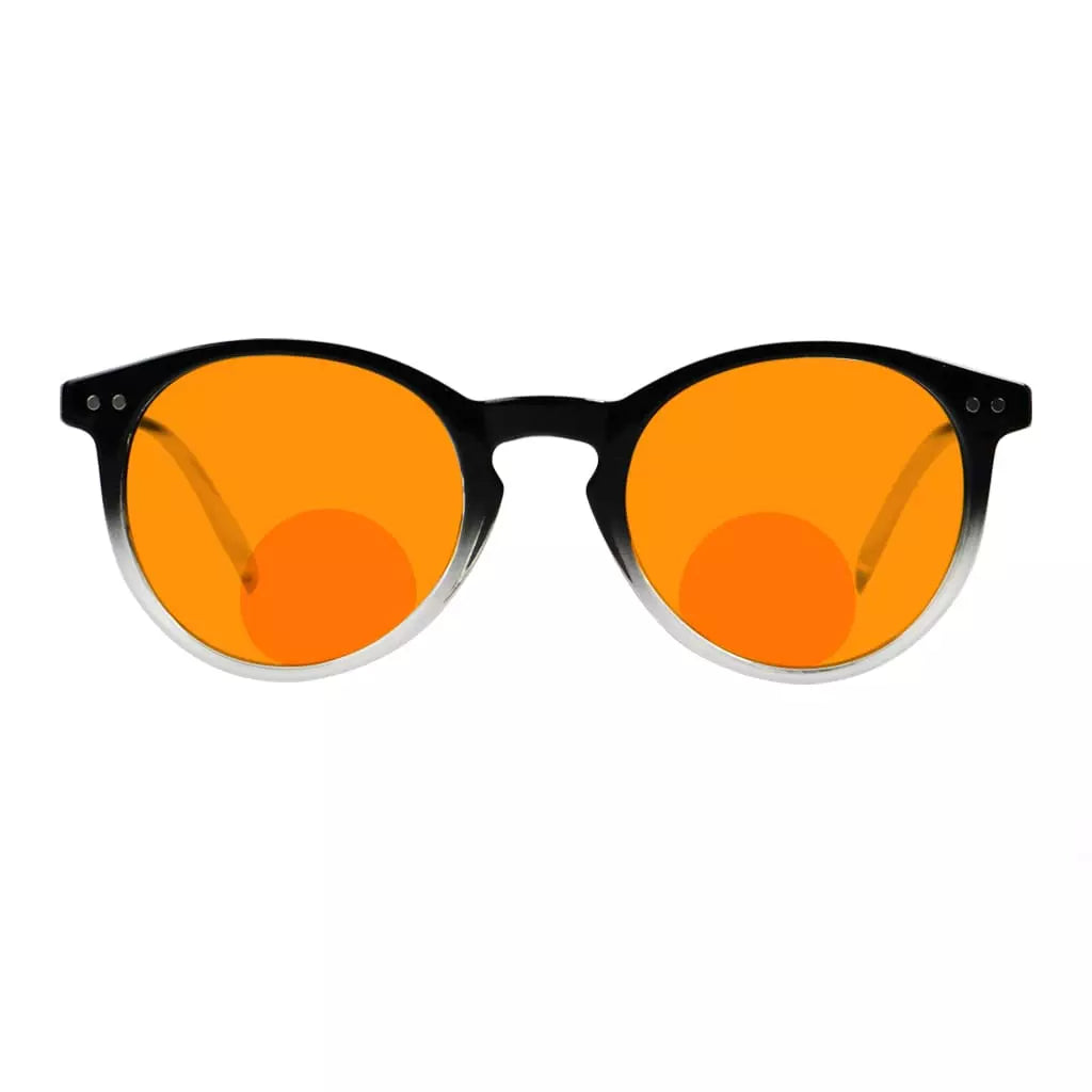 Round Orange Tinted Blue Light Blocking Bifocal Reading Glasses Women
