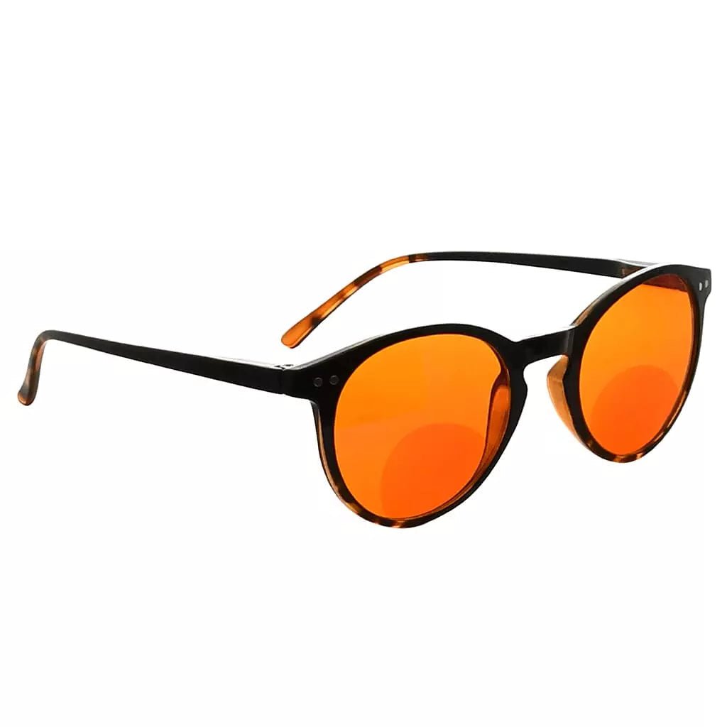 Round Orange Tinted Blue Light Blocking Bifocal Reading Glasses Women