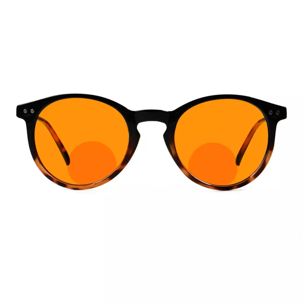 Round Orange Tinted Blue Light Blocking Bifocal Reading Glasses Women