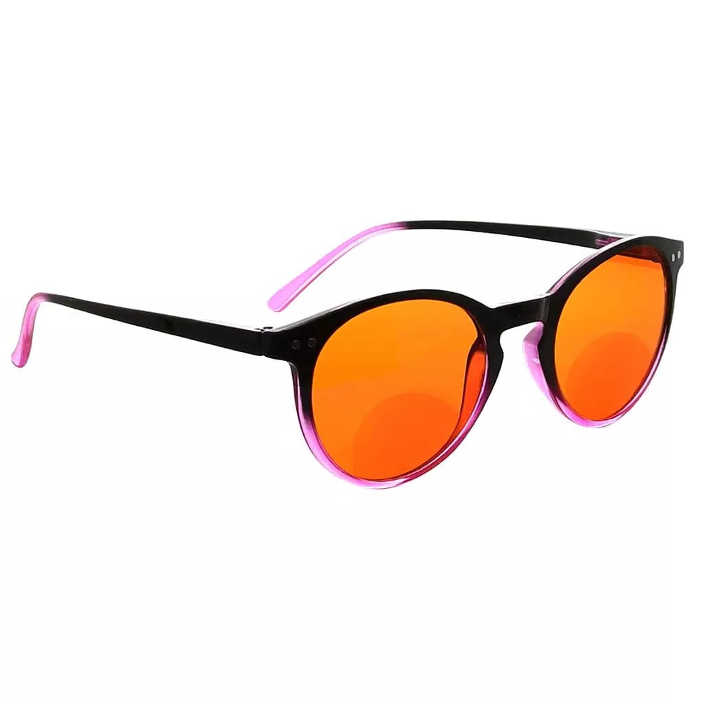 Round Orange Tinted Blue Light Blocking Bifocal Reading Glasses Women