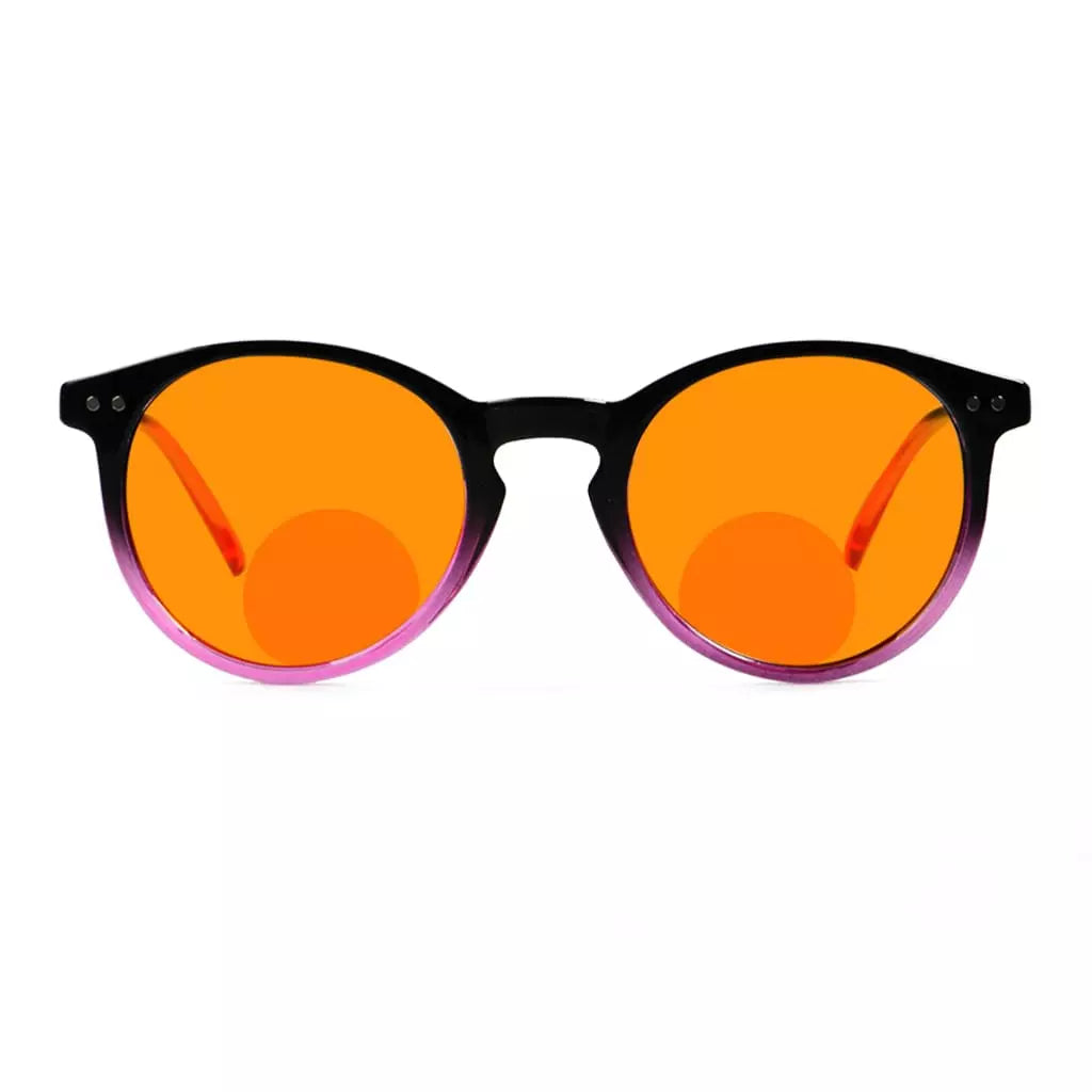 Round Orange Tinted Blue Light Blocking Bifocal Reading Glasses Women