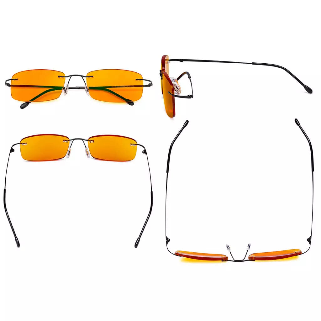 Metal Orange Tinted Blue Light Blocking Reading Glasses Women Men