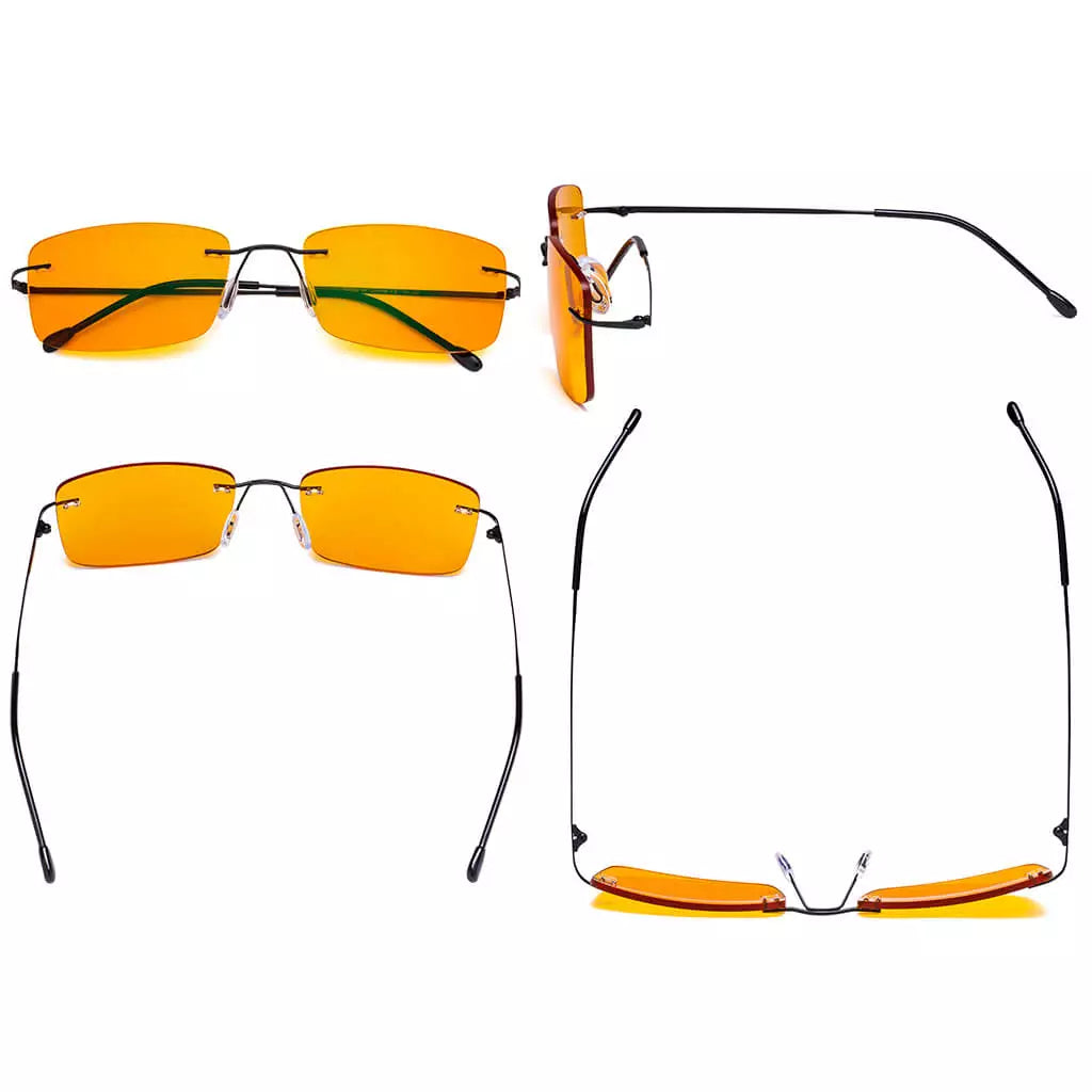 Rimless Orange Tinted Blue Light Blocking Reading Glasses Women Men