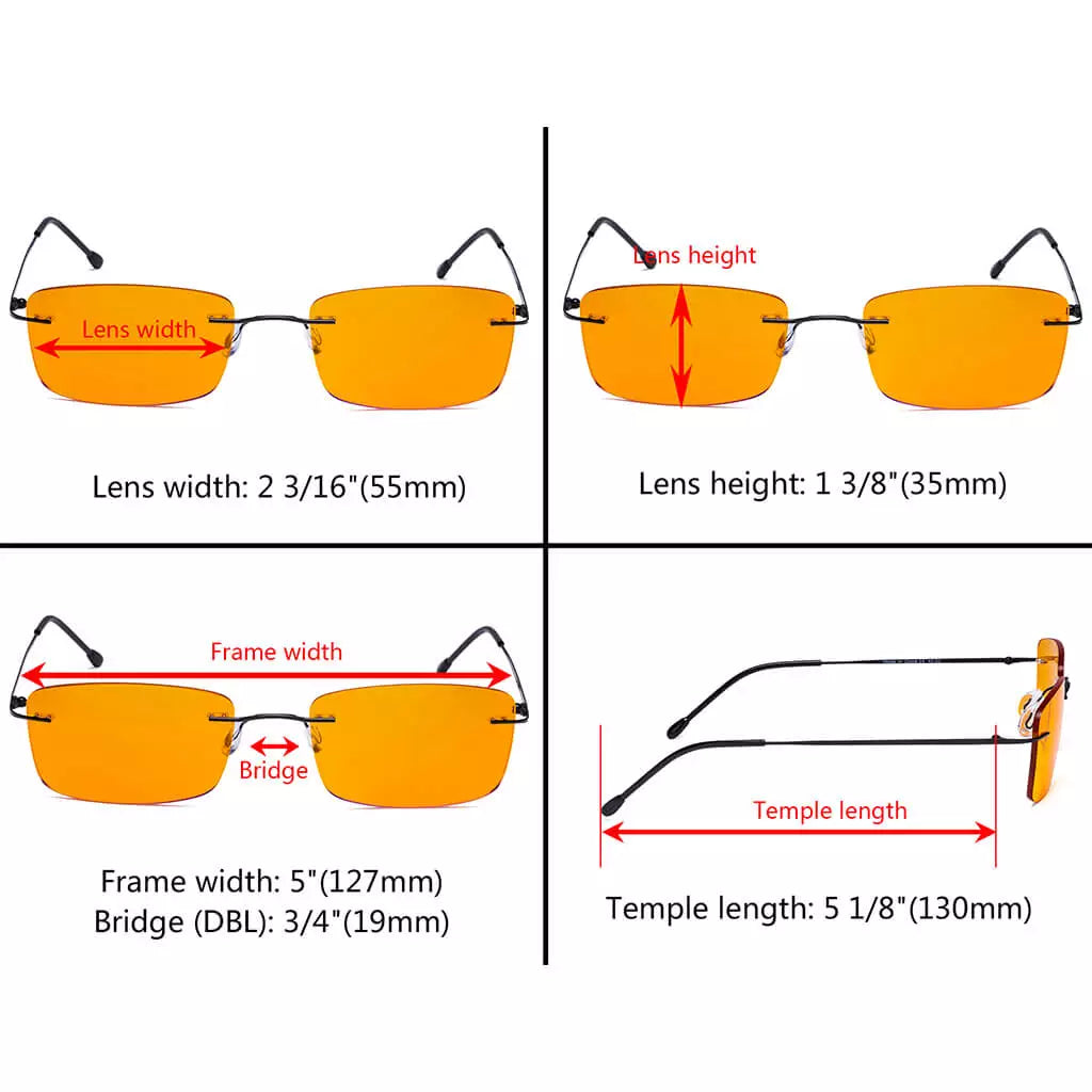 Rimless Orange Tinted Blue Light Blocking Glasses Women Men
