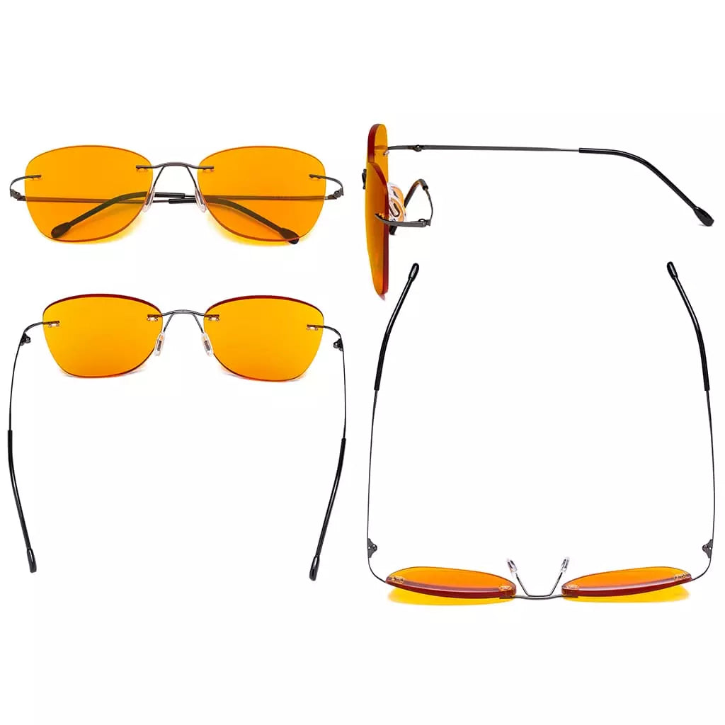Orange Tinted Rimless Blue Light Blocking Glasses Men Women