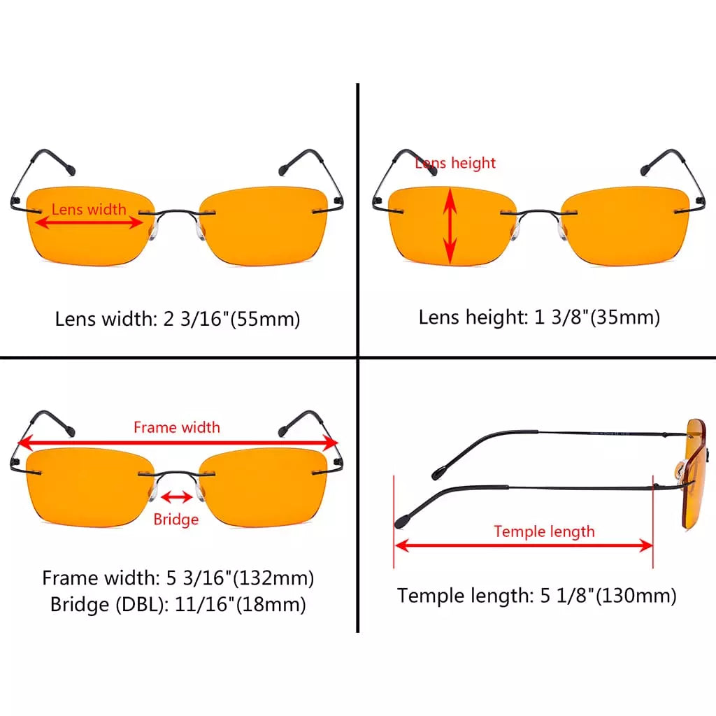 Orange Tinted Rimless Blue Light Blocking Glasses Women Men